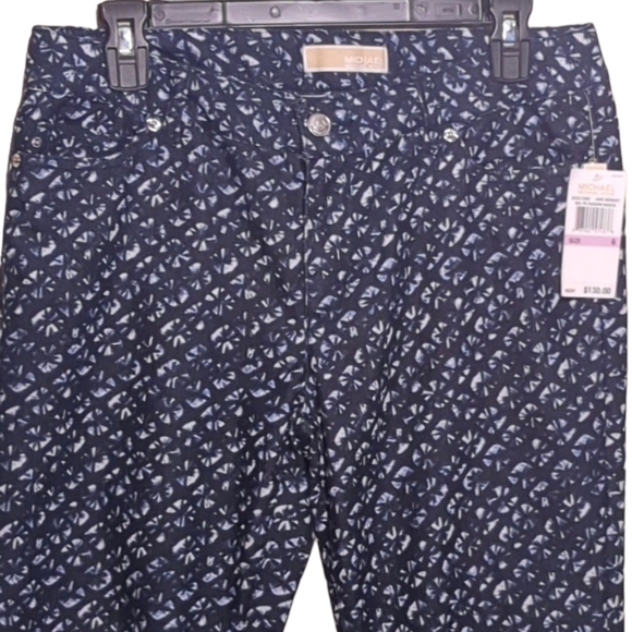 Mk Michael Kors Women's Size 6 Pants Navy Blue White Geometric Tie Dye Pattern - Picture 7 of 14
